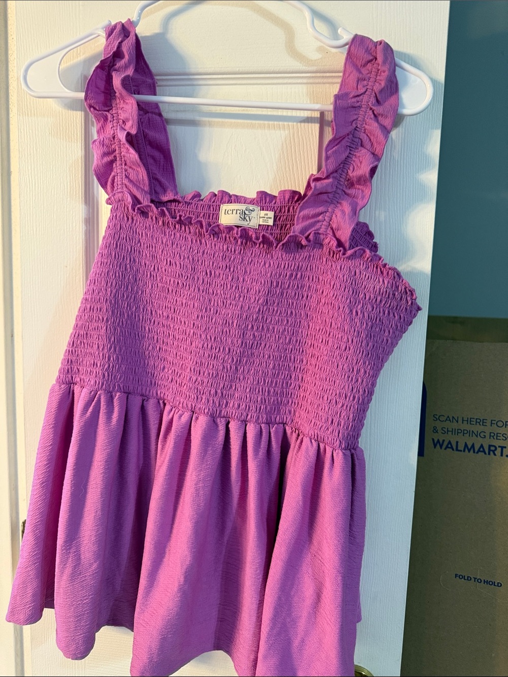 Terra & Sky Bright Purple Smocked Ruffle Strap Peplum Tank and Short set